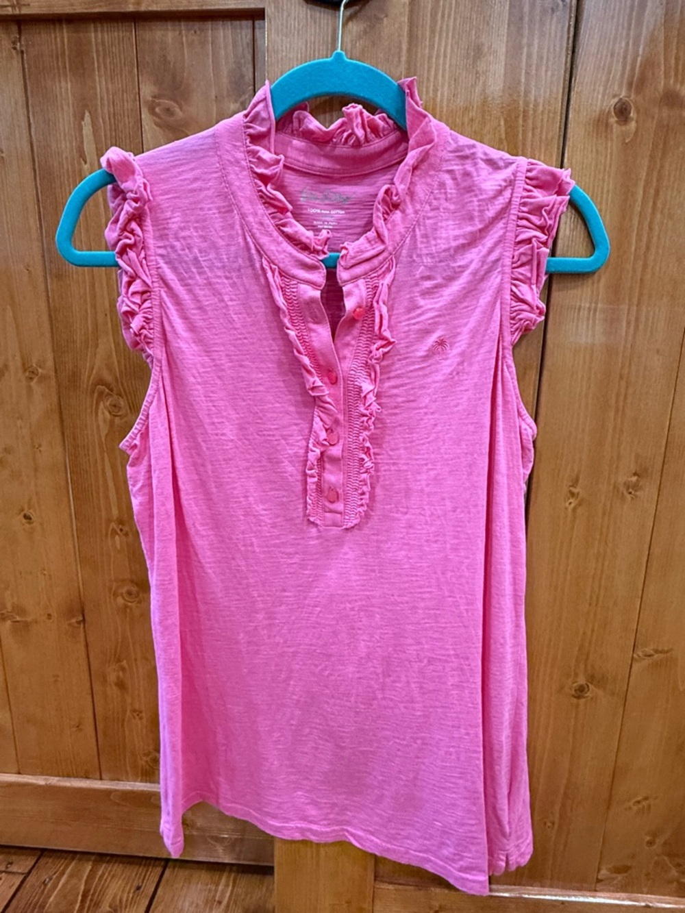 Sleeveless Ruffle-Trim Pink Womens Top